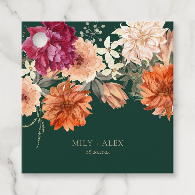 Herbstwasserfarbene Hochzeit im Herbst Geschenkanhänger (Vorderseite)