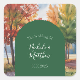 Herbstwechsel der Hochzeit der Blätter Quadratischer Aufkleber