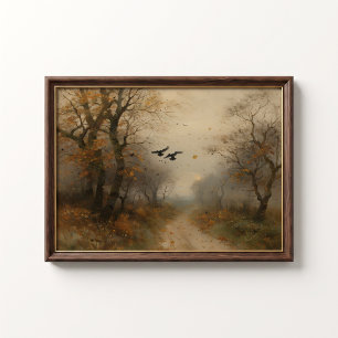Herbstweg Poster mit launischen Krähen im Vintage-