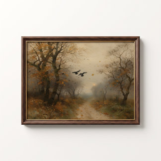 Herbstweg Poster mit launischen Krähen im Vintage-