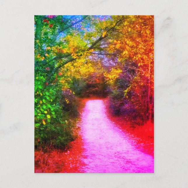 Herbstweg Regenbogen Postkarte (Vorderseite)