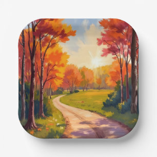 Herbstweg Rotes Laub Natur Landschaft Pappteller