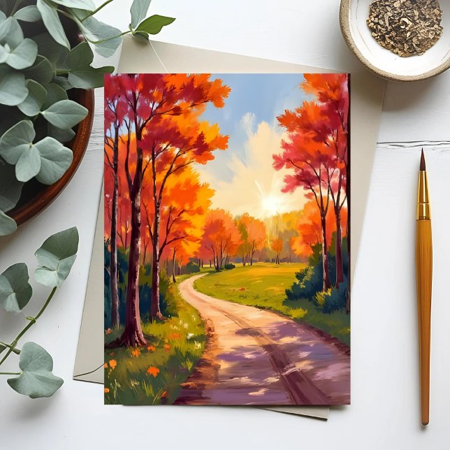 Herbstweg | Rotes Laub Natur Landschaft Postkarte (Von Creator hochgeladen)