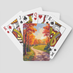 Herbstweg Rotes Laub Natur Landschaft Spielkarten