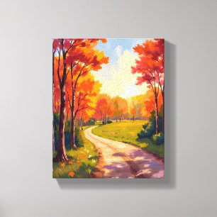 Herbstweg   Rotes Laub Naturlandschaft Leinwanddruck