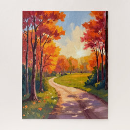 Herbstweg | Rotes Laub Naturlandschaft Puzzle