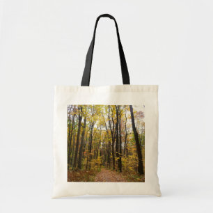 Herbstweg und goldene Blätter im Laurel Hill Park Tragetasche