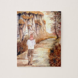 Herbstweg Wasserfarbenmalerei Puzzle