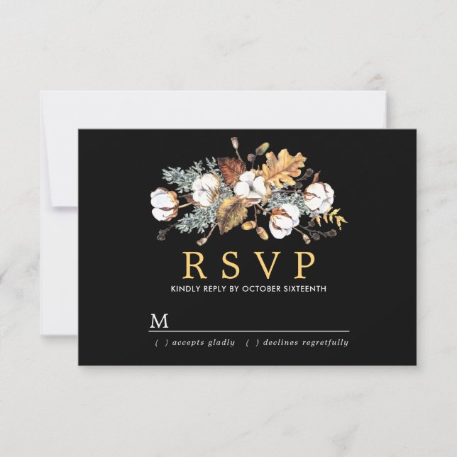 Herbstweiße Blütengoldblüte Verlass Hochzeit RSVP Karte (Vorderseite)