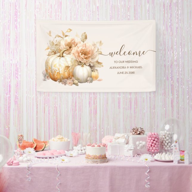 Herbstweiße Glitzer Pumpkin Hochzeit Banner (Party)