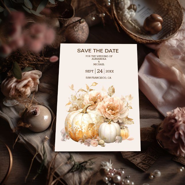 Herbstweiße Glitzer Pumpkin Hochzeit Save The Date (Von Creator hochgeladen)