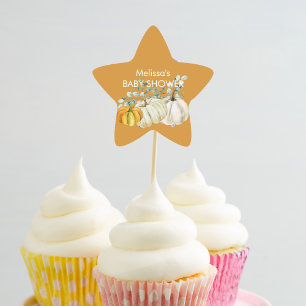 Herbstweißer Orangenkürbis, Cupcake Topper Stern-Aufkleber