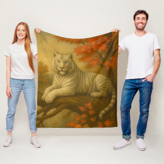 Herbstweißer Tiger – Fine Art Leinwand Fleecedecke