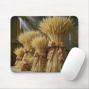 Herbstweizenbündel mit Karierter Schleife Mousepad