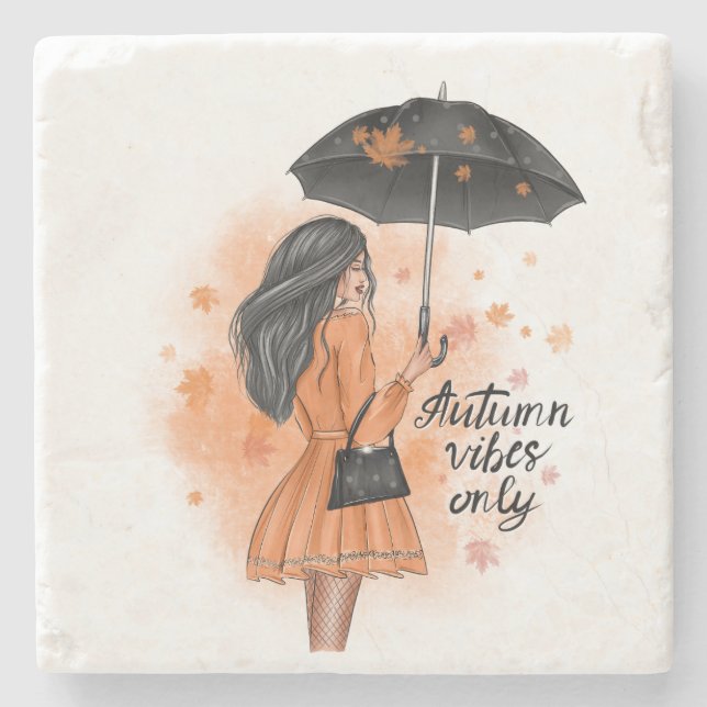 Herbstwoben nur Fall Fashion Girl Square Steinuntersetzer (Vorderseite)