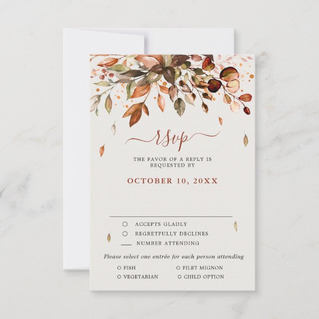 Herbstwoche lässt rustikale Hochzeit RSVP Karte (Vorderseite)