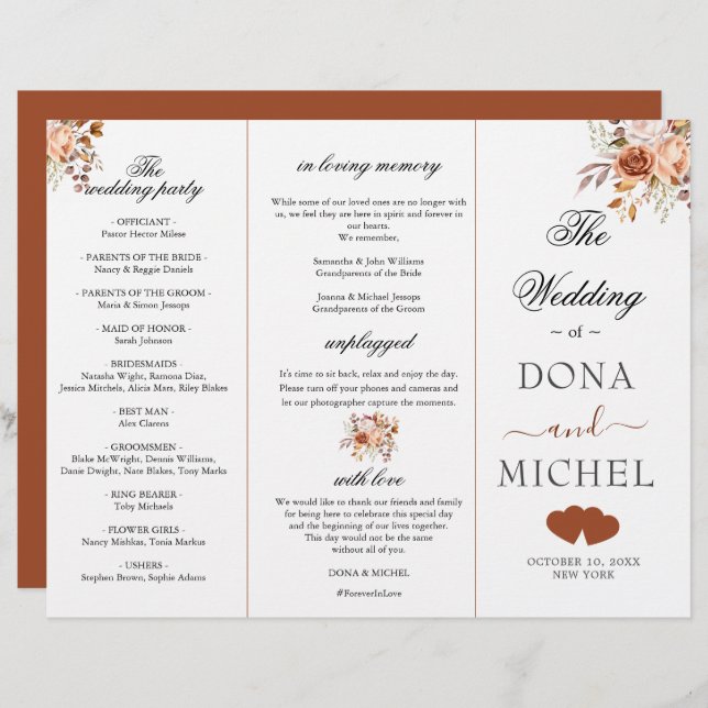 Herbstwochenende - Boho Hochzeitsprogramm (Vorne/Hinten)