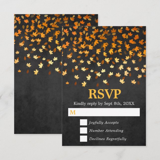 Herbstwochenende mit Gold und Black Grunge RSVP Karte (Vorne/Hinten)