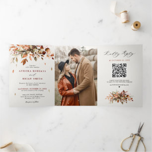 Herbstwochenende Rustikale Boho Hochzeit Dreifach Gefaltete Ankündigung