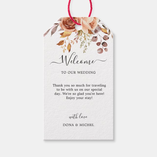 Herbstwochenende Rustikale Boho Hochzeit Geschenkanhänger (Vorderseite)