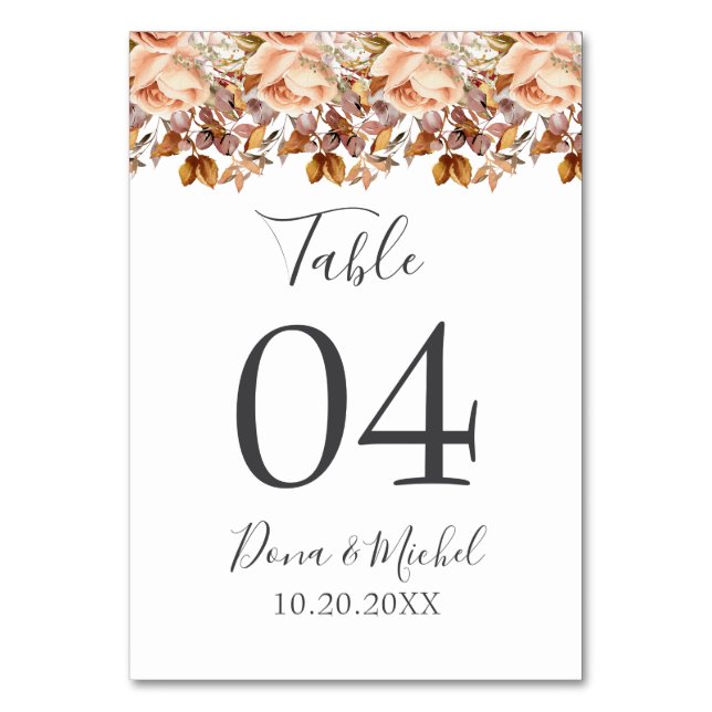 Herbstwochenende Rustikale Boho Hochzeit Tischnummer (Vorderseite)