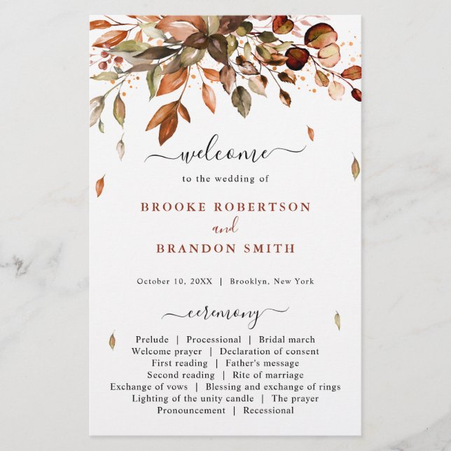 Herbstwochenende Rustikales Hochzeitsprogramm (Vorderseite)