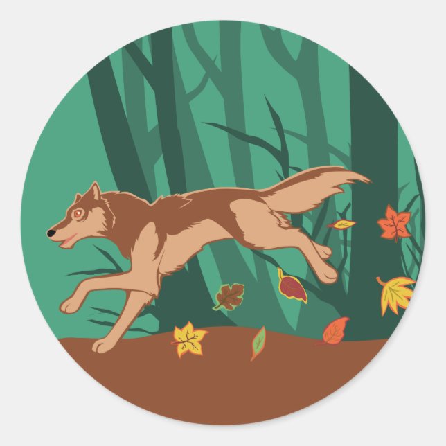 Herbstwolf Runder Aufkleber (Vorderseite)
