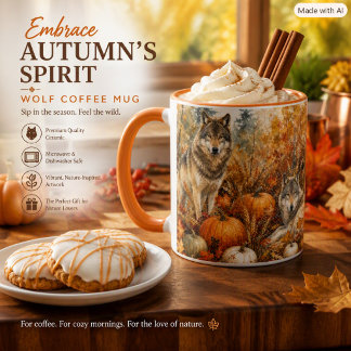 Herbstwölfe Wildlife & Kürbisse Kaffee Tasse
