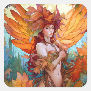 Herbstwoodland Faiasy Fantasy Art Quadratischer Aufkleber