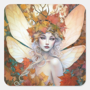 Herbstwoodland Faiasy Fantasy Art Quadratischer Aufkleber