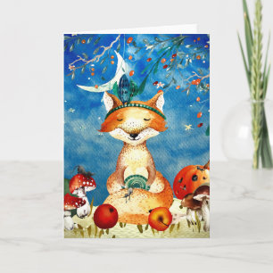 Herbstwoodland Friends Fox Forest Illustration Karte