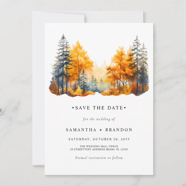 Herbstwoods-Hochzeit Save The Date (Vorderseite)