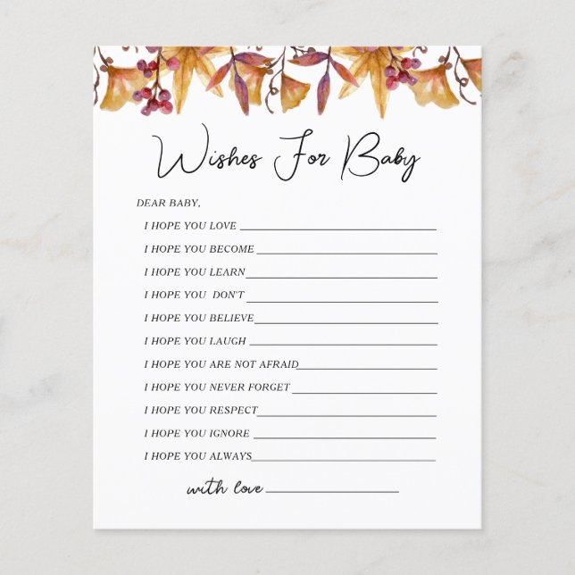 Herbstwünsche für Babydusche in der Liebe sinken (Vorderseite)