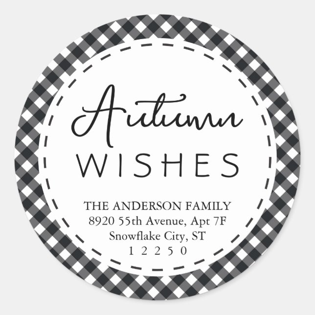 Herbstwünsche | Moderner Schwarz-Weiß-Erntedank Runder Aufkleber (Vorderseite)