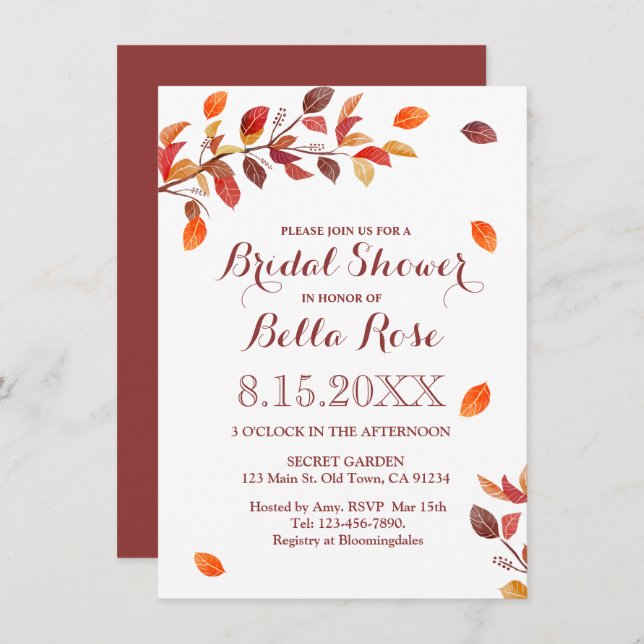 Herbstzweig Herbstblätter Einladungen zur Bridal-D (Vorne/Hinten)
