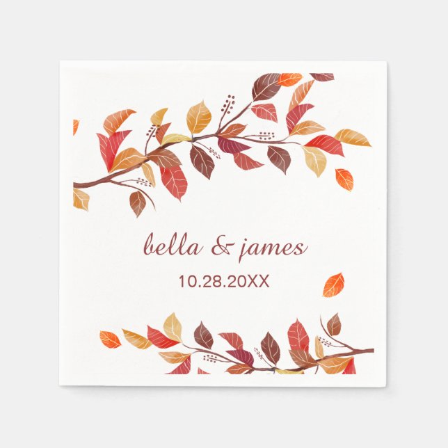 Herbstzweig Leaf Hochzeit im Herbst Paper Napkins Serviette (Vorderseite)