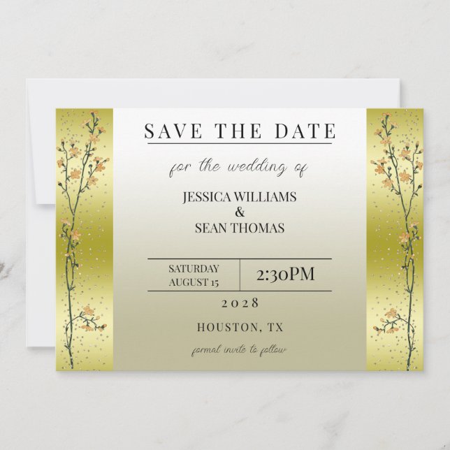 Herbstzweige, Confetti Gold Save the Date Einladung (Vorderseite)