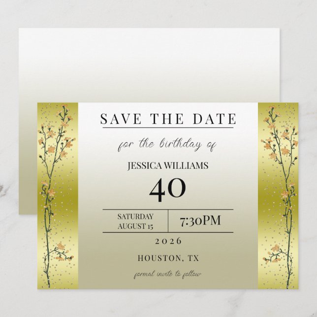 Herbstzweige, Confetti Gold Save the Date Einladung (Vorne/Hinten)