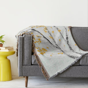 Herbstzweige mit gelben Herbstlauben Decke