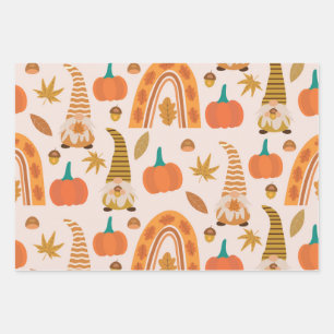 Herbstzwerge mit Regenbogen und Herbstlaub Geschenkpapier Set