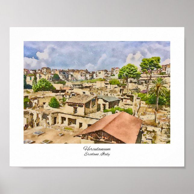 Herculaneum Ruins Italien Aquarellmalerei Poster (Vorne)