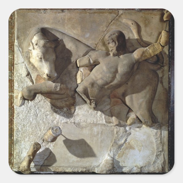 Hercules Fighting the Cretan Bull, eine Serie Quadratischer Aufkleber (Vorderseite)