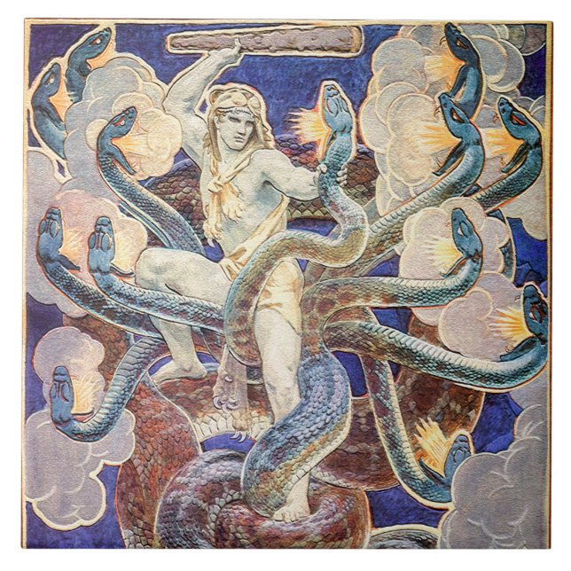 Hercules und die Hydra  Fliese (Vorderseite)