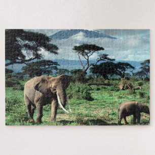 Herd of Elephants in a african field Puzzle