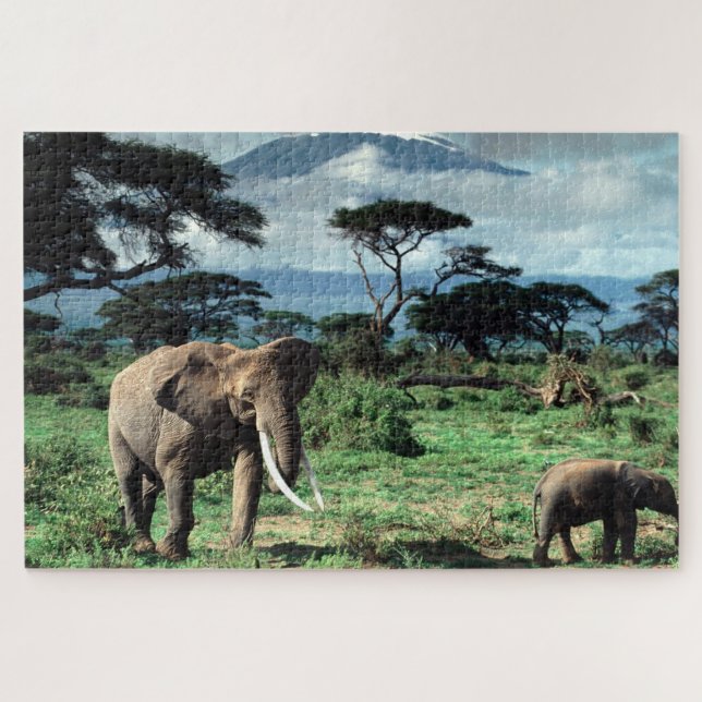 Herd of Elephants in a african field Puzzle (Horizontal)