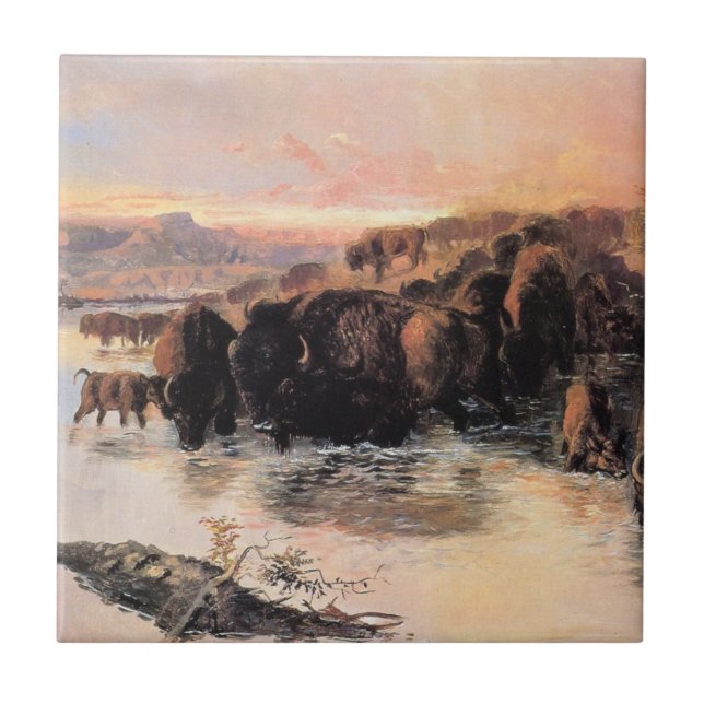 Herd von Buffalo (von Charles M. Russell) Fliese (Vorderseite)