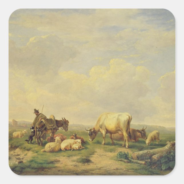 Herdsman und Herd, c.1880 Quadratischer Aufkleber (Vorderseite)