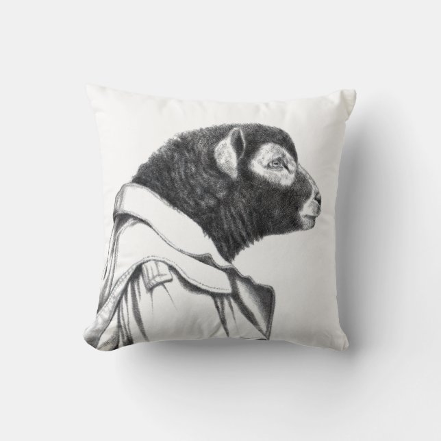 Herdwick Lamb in Trench Coat (Schnee) Kissen (Vorderseite)