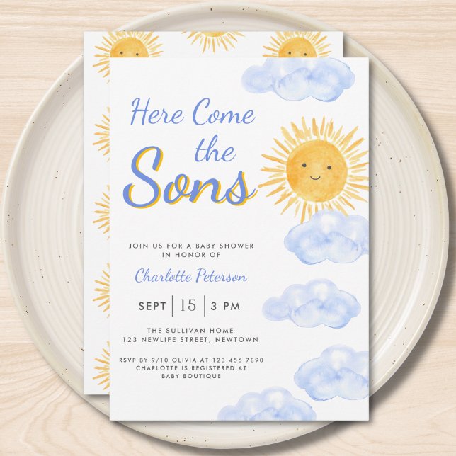 Here Come The Sons Twin Boys Baby Shower Einladung (Von Creator hochgeladen)