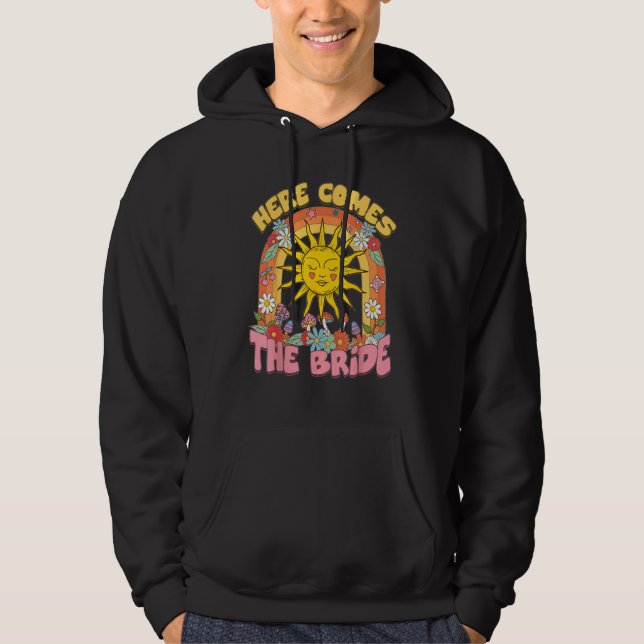 Here Comes Bride Groovy Retro 70s Bachelorette Par Hoodie (Vorderseite)